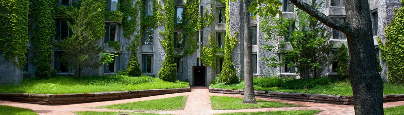 Champlain College covered in greenery